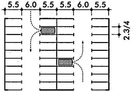 Ô đỗ xe kích thước tô vuông góc 90