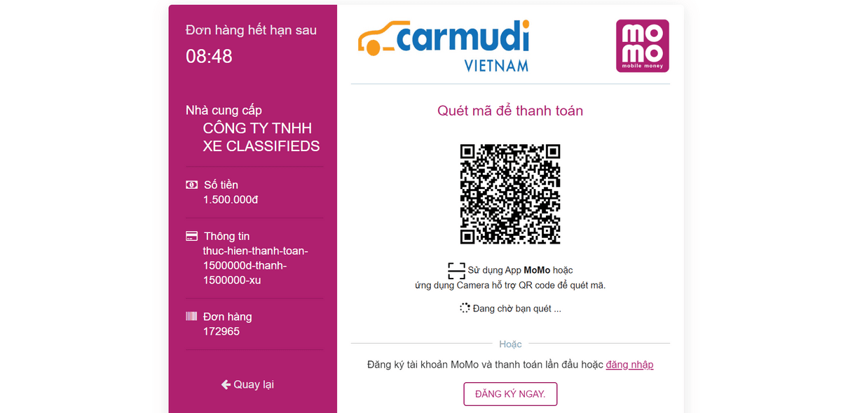 Quét mã thanh toán MOMO