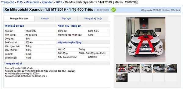 chiếc xe ô tô Mitsubishi Xpander biển số “ngũ quý” 