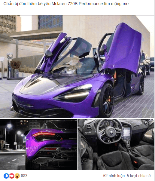 Hình ảnh chiếc McLaren 720S màu tím đang trên đường về Việt Nam do đại lý này đăng tải.Siêu xe McLaren 720S màu độc lên đường về Việt Nam