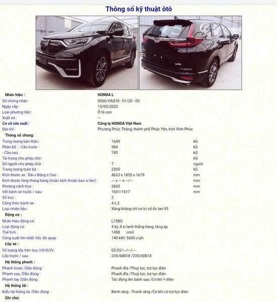 Hình ảnh rò rỉ thông số của Honda CR-V 2020