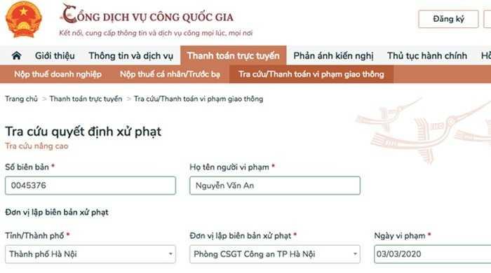 Nộp phạt giao thông trực tuyến
