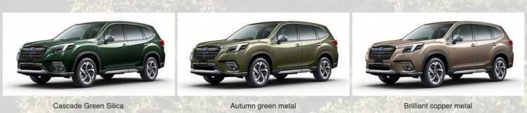Ba màu sơn mới của Forester 2022 gồm Xanh (Autumn Green Metallic và Cascade Green Silica) và Nâu (Brilliant Bronze Metallic)​