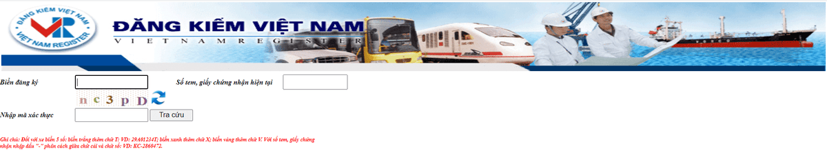 Website của Cục đăng kiểm