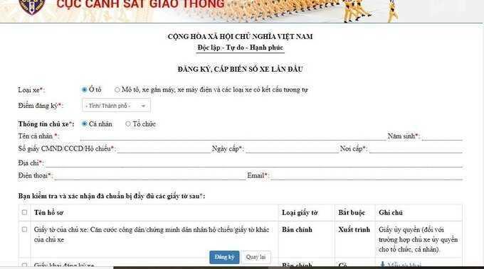 triển khai việc đăng ký xe mới theo hình thức online từ hôm nay