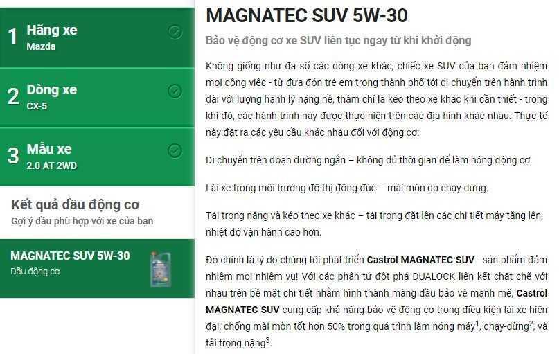 Castrol Oil Selector Tool 