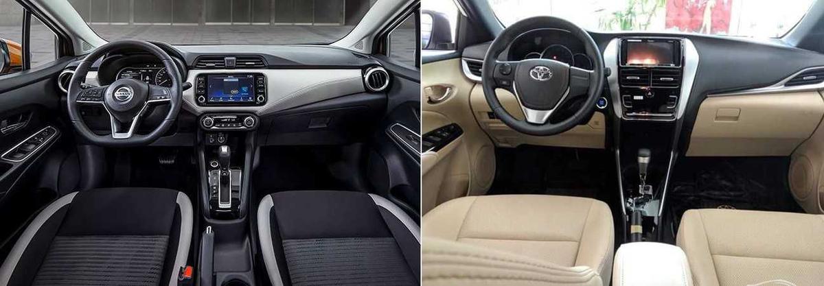 Nissan Almera CVT cao cấp được trang bị ghế nỉ, còn hay Toyota Vios G là ghế da.