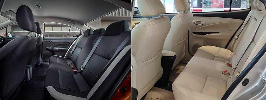 Nội thất: Vios G CVT lấn át đối thủHàng ghế phía sau trong khoang hành khách của hai mẫu xe.