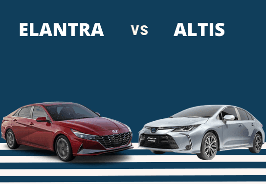 Elantra (b&ecirc;n tr&aacute;i) v&agrave; Altis (b&ecirc;n phải)