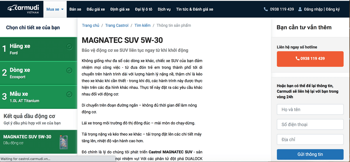 Castrol Oil Selector Tool