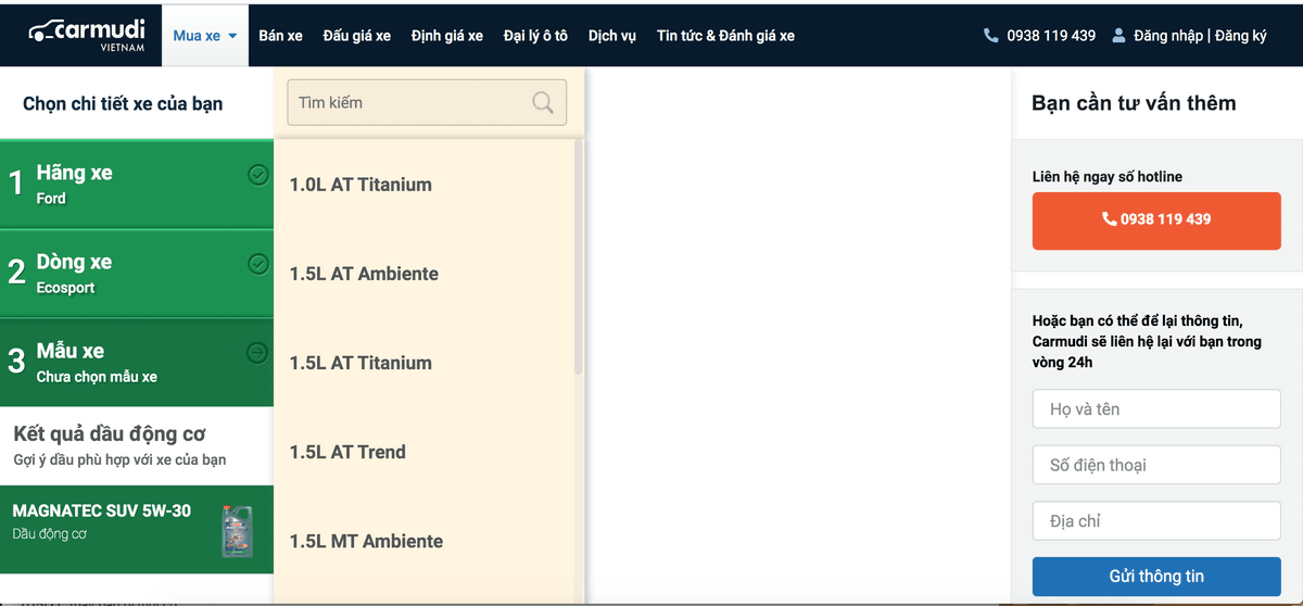 Castrol Oil Selector Tool